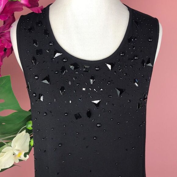 Guess Black Beaded Scoop Neck Sleeveless Keyhole Tank Top S/M - Picture 2 of 11